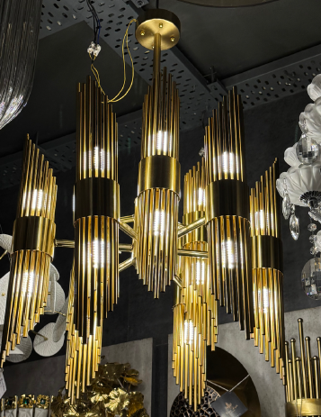 Art Deco Gold Spike Chandelier