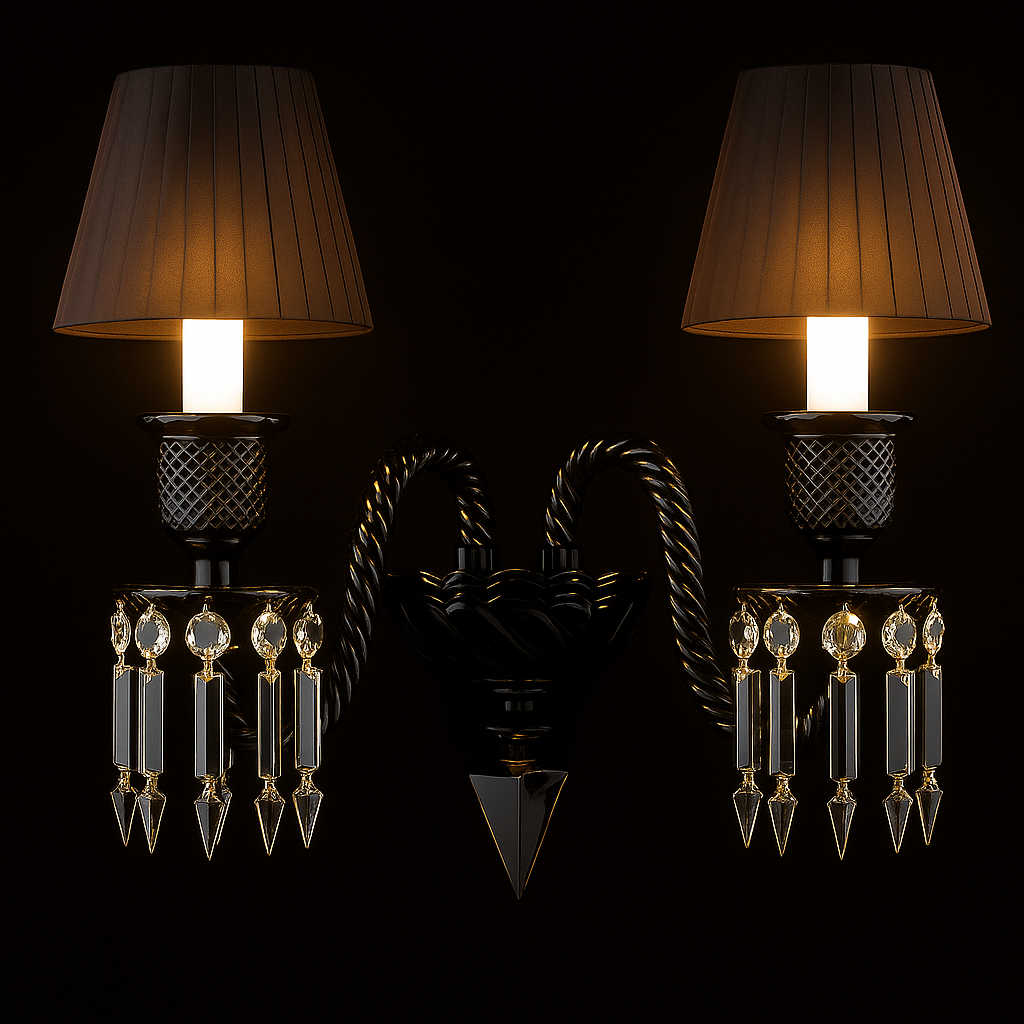 Majesty Midnight Black Crystal Twin Wall Light