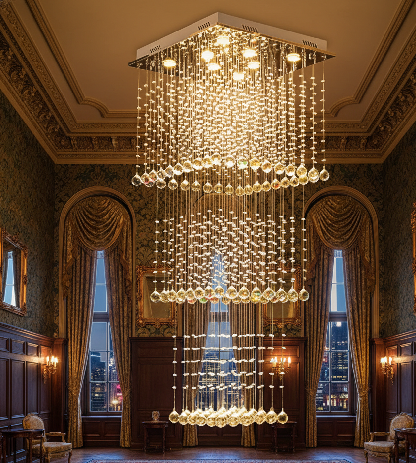 Asian 3 Step Long Height Crystal chandelier