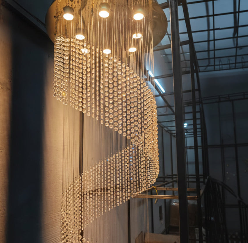 Contemporary Crystal ‘Twist’ Chandeliers
